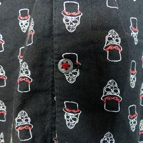John Varvatos USA Shirt Mens M Black Skull Print Button Short Sleeve Cotton Rock - Picture 9 of 14
